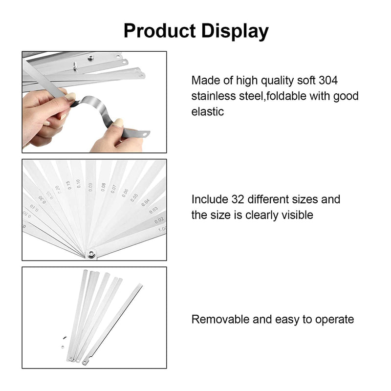 [Australia - AusPower] - 17 Blades Long Feeler Gauge 0.02-1.00 mm, Stainless Steel Feeler Gauge Dual Marked Metric and Imperial Measuring Tool(0.02-1.00 mm, 17 Blades) 