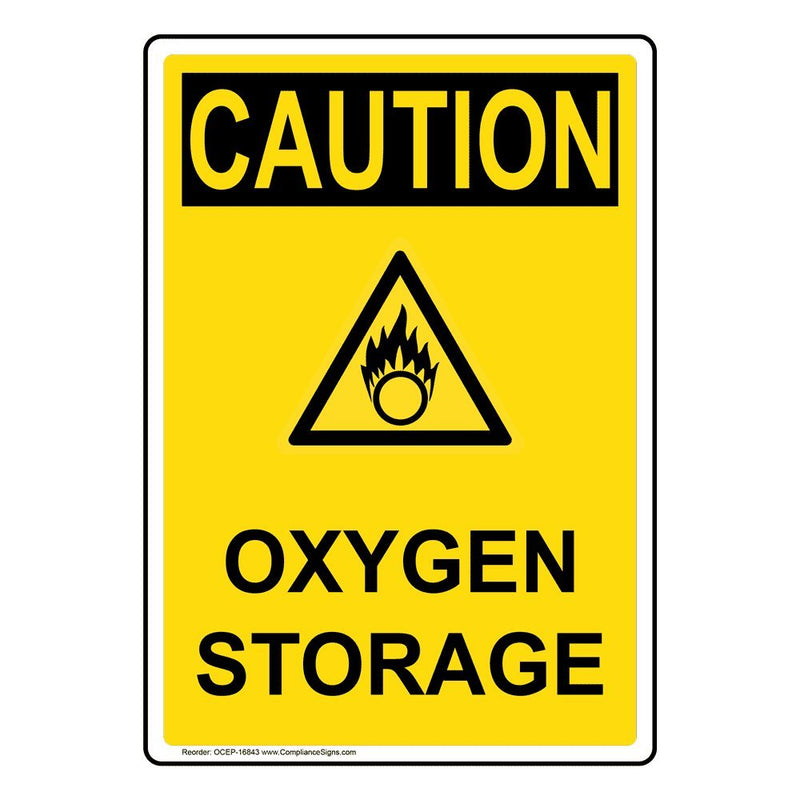 ComplianceSigns.com Vertical Caution Oxygen Storage OSHA Safety Label Decal with Symbol, 5x3.5 in. 4-Pack Vinyl for Gases Hazmat 5" x 3.5" - 4 Pack Adhesive Vinyl