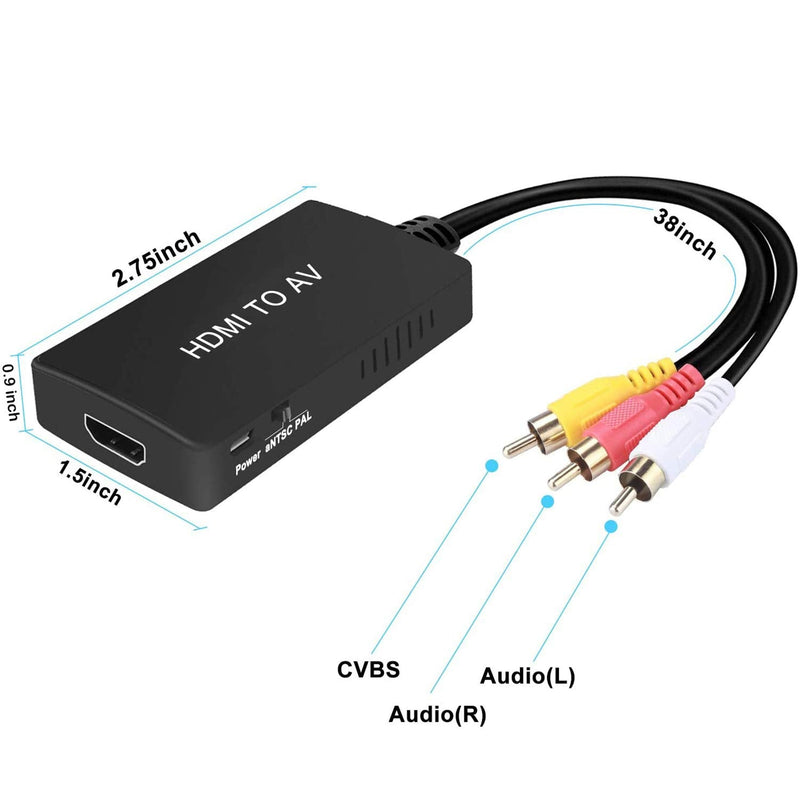 [Australia - AusPower] - HDMI to RCA Converter, HDMI to AV 3RCA CVBs Composite Video Audio Converter Adapter Supports PAL/NTSC for TV Stick, Roku, Android TV Box, DVD ect 