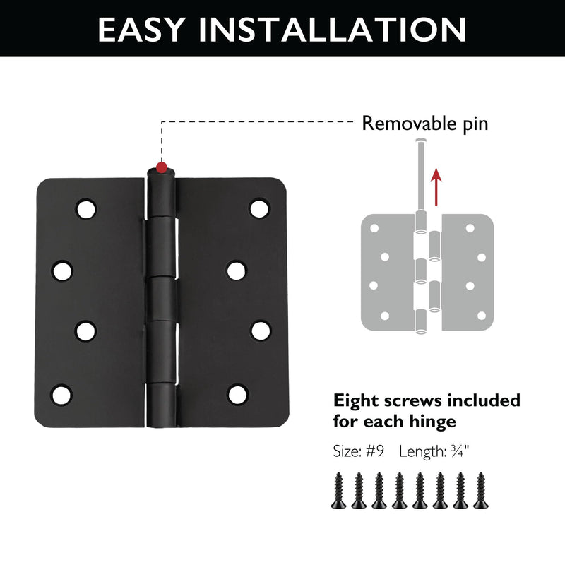 [Australia - AusPower] - Door Hinges for Interior Doors 3-Pack 4-inch x 4-inch, Design House 1/4-inch Radius Steel Door Hinge Door Hardware, Matte Black, 188946 