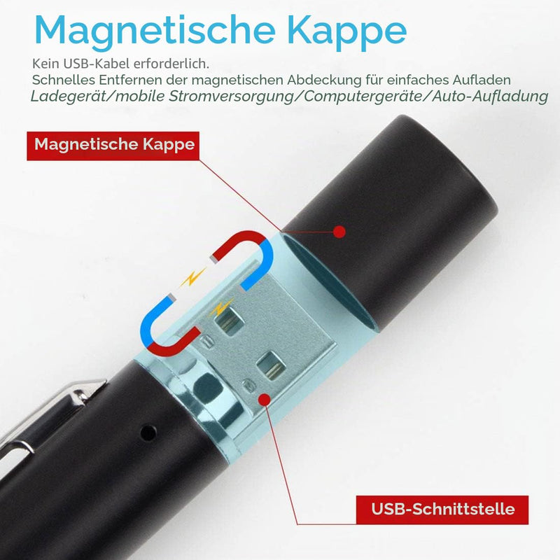 LEKIA Diagnostic Light Pupil Light Medical Pack of 2 Rechargeable USB Diagnostic LED Pen Lamp Doctors Nurse Accessories Medical Lamp Pen Light with 2 Light Sources Pocket Clip m