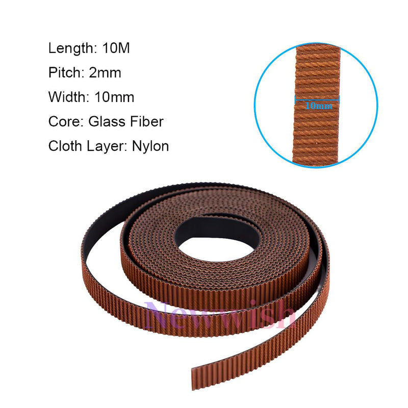 GT2 Timing Belt 10mm Width,Pitch 2mm,3D Printer Open GT2 Timing Belt 10mm,Upgrade Nylon Tooth Surface Non-Slip Version for 3D Printers,CNC.(10 Meters) 10M x 10mm