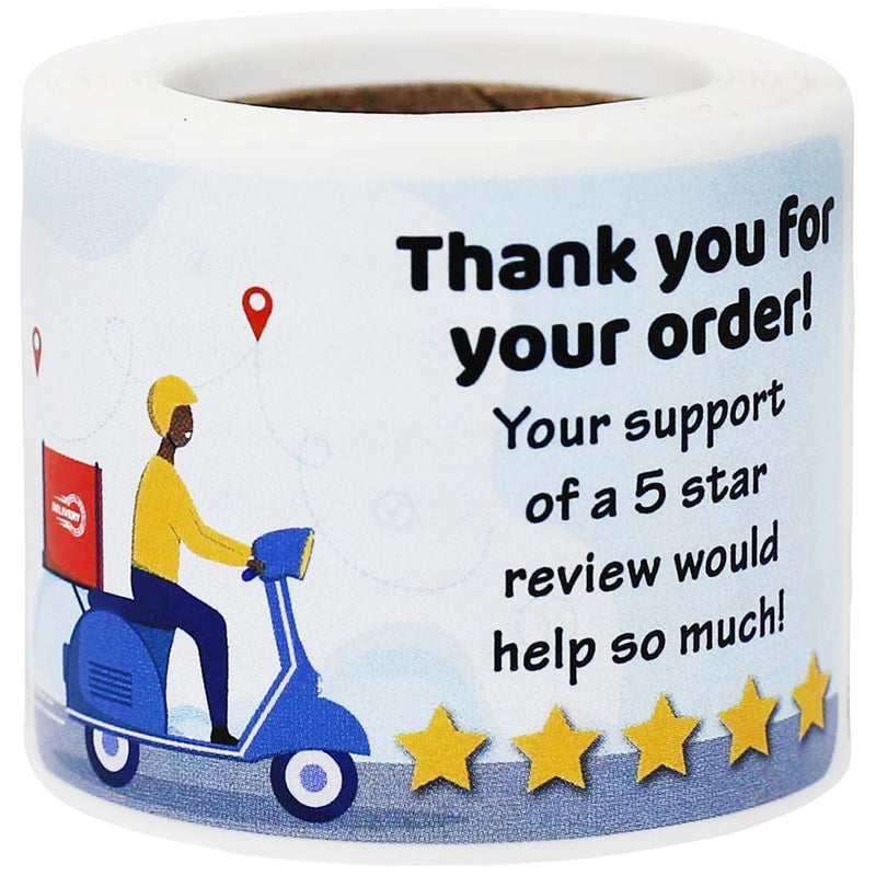 5 Star Review Delivery Labels Thank You for Your Order 1.5 x 2.5 Inch 100 Total Stickers