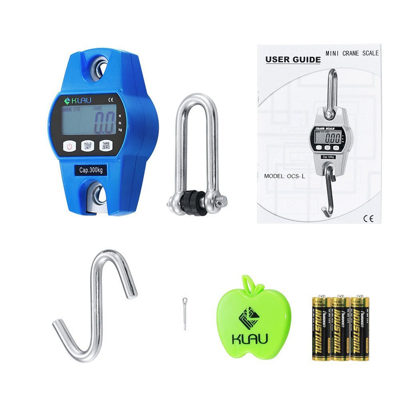 Klau Mini OCS-L Industrial Crane Scale, Blue, 300 kg / 600 lb | Digital Hanging Scale, Indoor Farm Factory Outdoor, Weighing