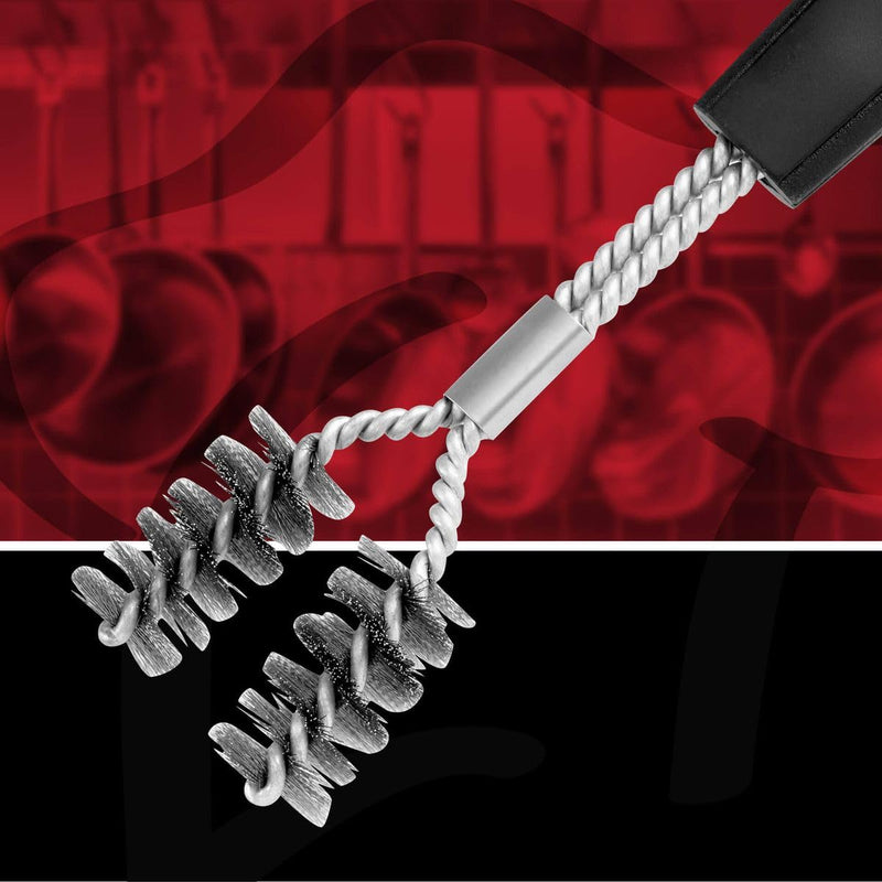 [Australia - AusPower] - FMprofessional Stainless Steel / Plastic Y Shape Grill Brush - Ergonomic PP Handle - Versatile for All Grill Types 30 cm Length (Black/Silver) 