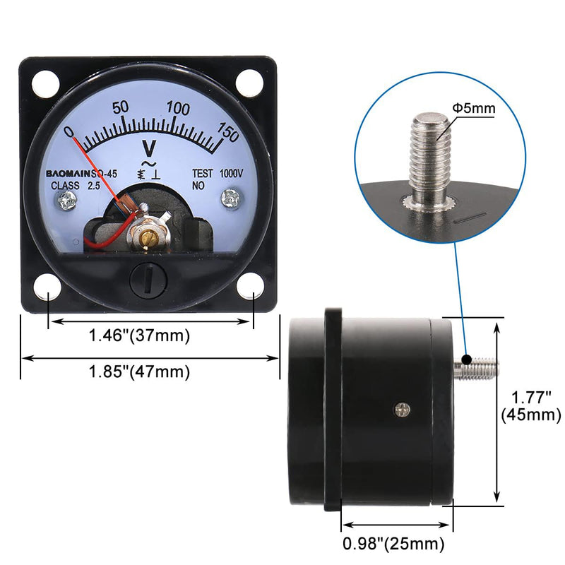[Australia - AusPower] - Baomain Analog Dial Panel Meter Voltmeter Gauge SO-45 AC 0-150V Round Black 