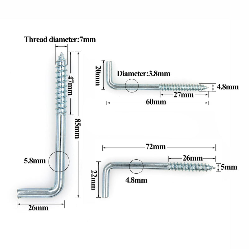 30 Pieces 3 Sizes Screw in Large Square Bend Hook kit, Galvanized Square Bend Hook self Tapping Screw Hook for Home/Workplace/Office, Heavy Load Bearing 30 Pieces 3 Sizes