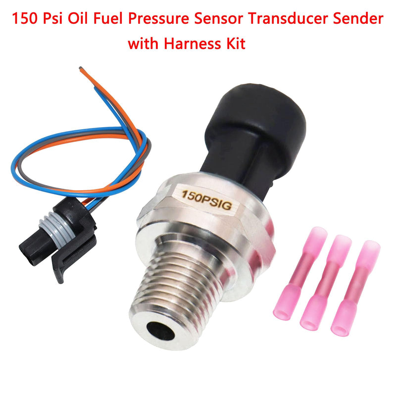 [Australia - AusPower] - 150 Psi Oil Fuel Pressure Sensor Transducer Sender with Harness Kit for Oil Air Fuel Gas Water 1/4" NPT Thread 316 Stainless Steel 0-150 Psi Oil Pressure Sensor Transmitter 