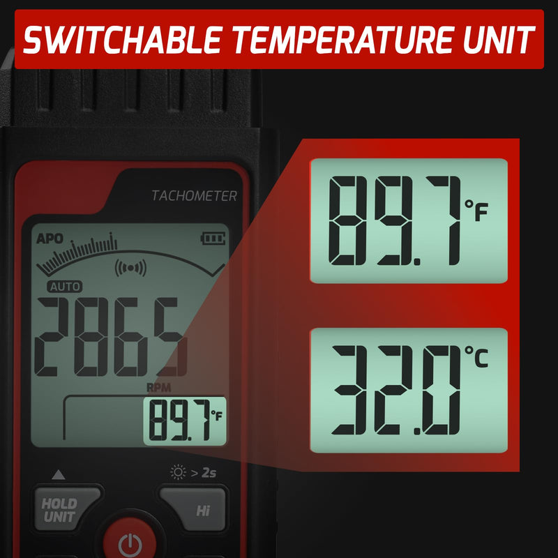 [Australia - AusPower] - Non-Contact Digital Tachometer RPM Meter Speed Gauge Laser Photo Tachometer with 2.5~99999 RPM Range, Backlit Display | Analog Bar Scale | Custom Alarms for HVAC Motor Engine Speed Tester 