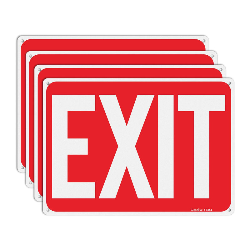 GicnKeuz Exit Signs,14×10 Inches Exit Red Sign .040 Reflective Aluminum,Waterproof and Fade Resistant,4 Pre-drilled holes,Easy to Install,Indoors and Outdoors Use (4-pack) 4 packs of 14"×10" Exit signs
