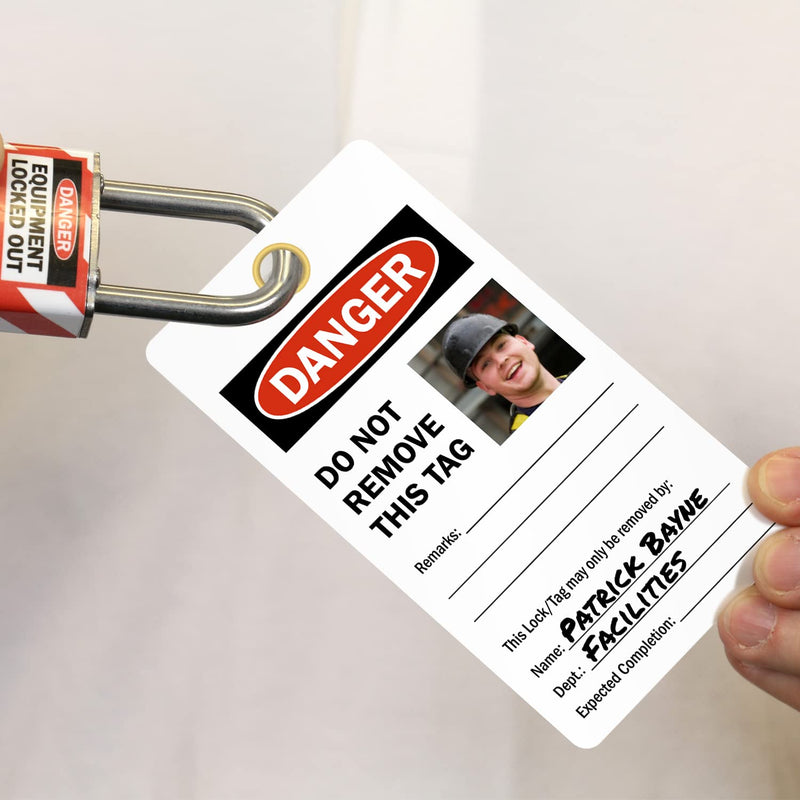 SmartSign Do Not Operate - Equipment Locked Out 2 - Sided Photo Lockout Tag | 6" x 3.25" Vinyl with Self-Laminating Clear Flap, Pack of 25