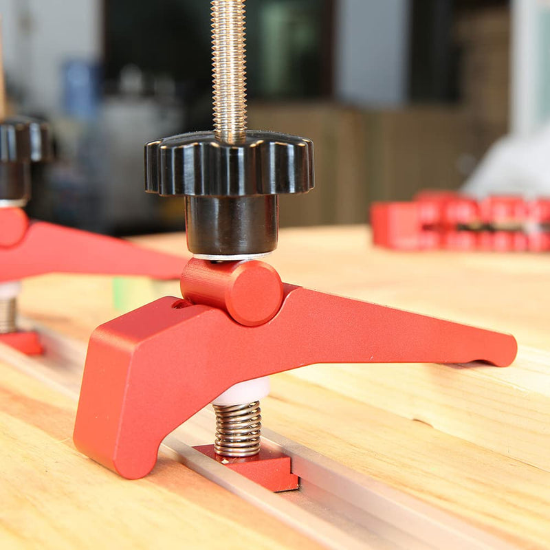 [Australia - AusPower] - HONGDUI YB07X Red Quick Acting Hold Down Clamp Aluminum Alloy T-Slot T-Track Clamp Set Woodworking Tool for Woodworking Table 