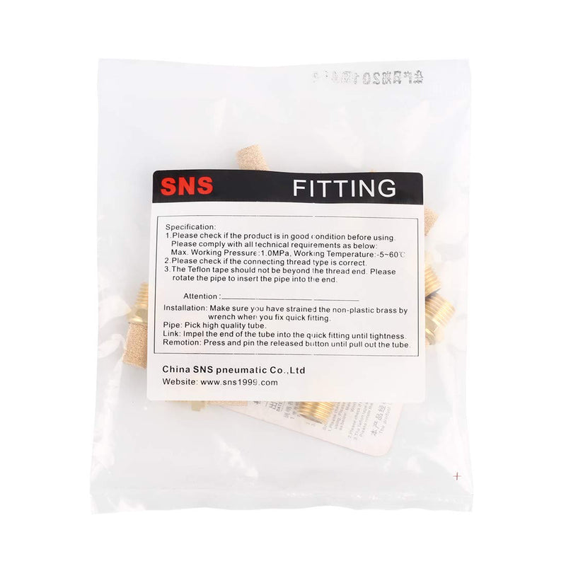 [Australia - AusPower] - SNS PST-N02 Male Thread 1/4 NPT Brass Pneumatic Exhaust Muffler Silencer 10 PCS Per Pack 