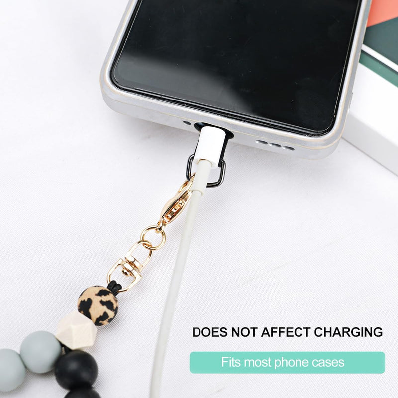 [Australia - AusPower] - Marble Silicone Beaded Phone Wrist Strap, Cellphone Lanyard with Tether Tab, Elastic Hands-Free Wristlet Bracelet Pink 