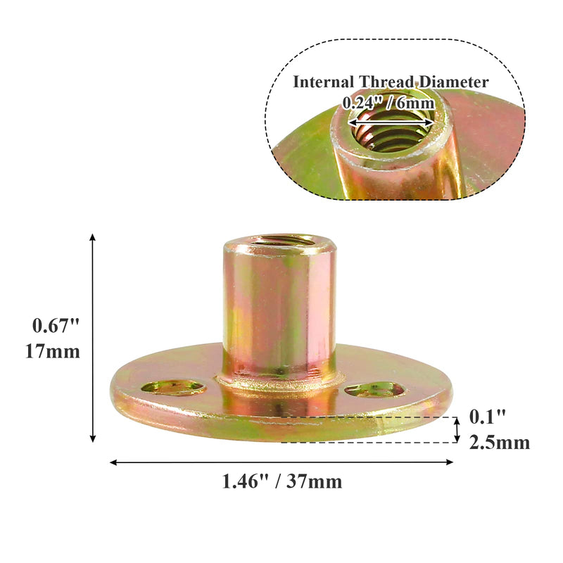 [Australia - AusPower] - 12pcs Round Base T-Nut, 1/4"-20 Carbon Steel Iron Plate Nut Screw-in T Nuts Flange Insert Female Thread Furniture Hardware Accessories 