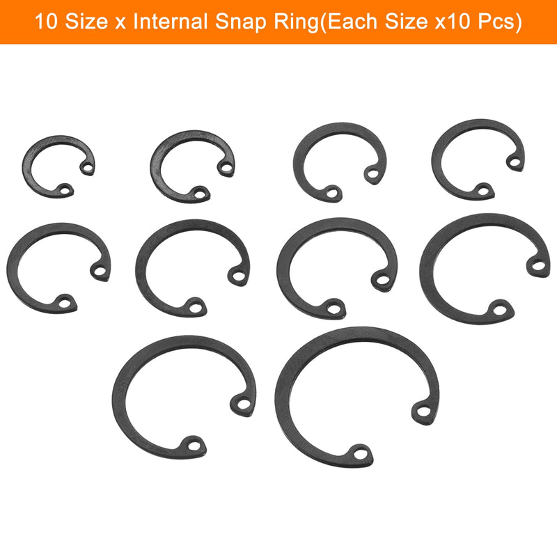 [Australia - AusPower] - uxcell 100Pcs Internal Retaining Ring Circlip Assortment Set, 65 Mn Metal Circlip Snap Rings 10 Sizes M8 M10 M12 M14 M16 M18 M20 M22 M24 M26 100 