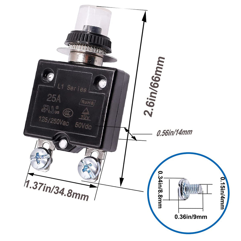 [Australia - AusPower] - mxuteuk 2Pcs 30Amp Circuit Breakers Push Button Manual Reset 125/250V AC 50V DC, L1 Series Overload Protector Switch Thermal Circuit Breakers with Waterproof Button Caps L1-ls-30A 30A 