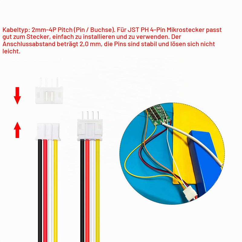 30 Sets JST 2.0 PH 4 Pin Connectors, Mini Micro JST 2.0 mm 4-Pin Connector with 150 mm 22AWG Cable & Female 4 Pin + Plug