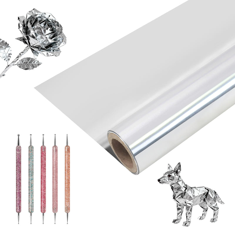 Aluminum Metal Crafts DIY Foil Roll with Tools, 12 Inch x 20 ft 0.07 mm Thick, Craft foil for and Crafting Projects （Silver） Silver