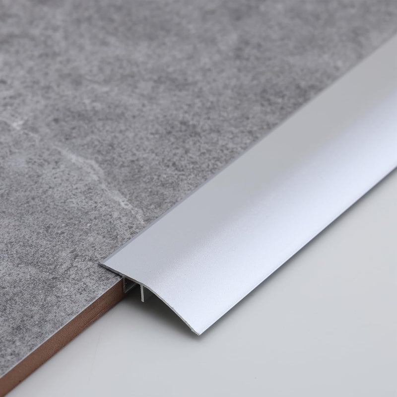 Gaahing Aluminum Floor Transition Threshold Strip, Bridge the Height Gap Between 0.2 to 0.5 inches for Doorway Ramp Tiles Laminate Planks (51.2in x 1.7in, Matte Silver) 51.2in x 1.7in, Matte Silver