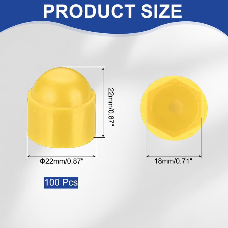 [Australia - AusPower] - PATIKIL 100 Pcs Hex Nut Cover, M12x18x22mm Nylon Screws Bolt Covers Caps Dome Acorn Hex Head Bolt Protection Cap for Screws Nut, Yellow 