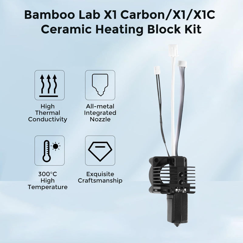 Comgrow X1 Series 3D Printers Hotend Kit, X1 Carbon, X1, X1C Full Assembly Hot End with Fans, Thermistor, Hardened Steel Nozzle and Heating Block, Extruder Replacement for Bamboo Lab X1 Carbon/X1/X1C X1C Hotend