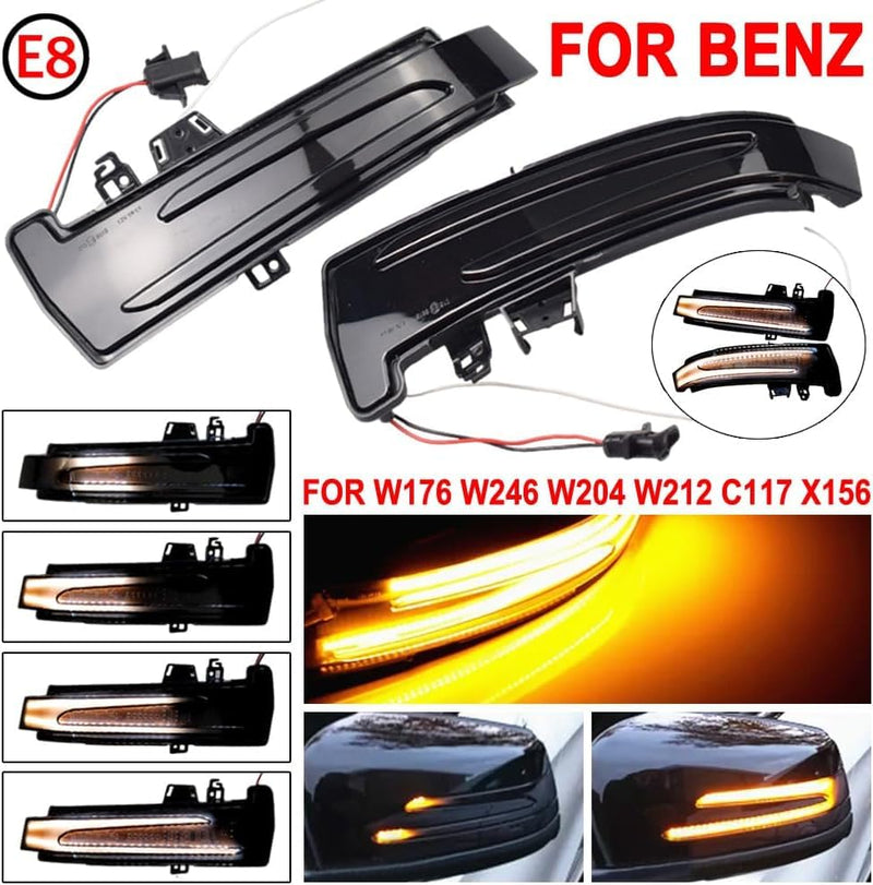 Hacreyatu Dynamic Led Side Mirror Sequential Turn Signal Lights For Mercedes Benz A/B/C/E/S/CLA/GLA/GLK/CLS Class W176 W246 W204 W212 X156 C250 C300 C350+ (OE) OE