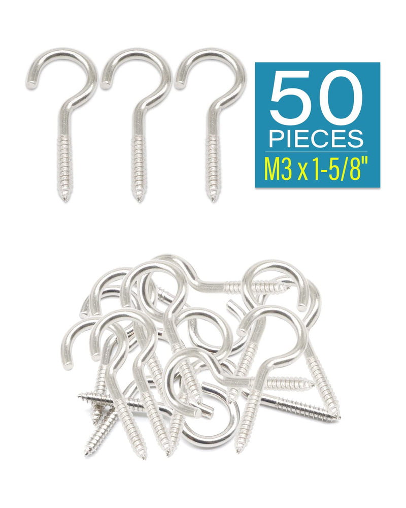 [Australia - AusPower] - 50 Pcs 1-5/8 Inch Eye Hooks Screw in Heavy Duty, Stainless Steel 304 M3 Eye Bolts Screw, Anti-Rust Self Tapping Eye Lag Screws Eyelet Screw for Wood, Securing Cables Wires | by IMSCREWS M3 x 1-5/8" 50 