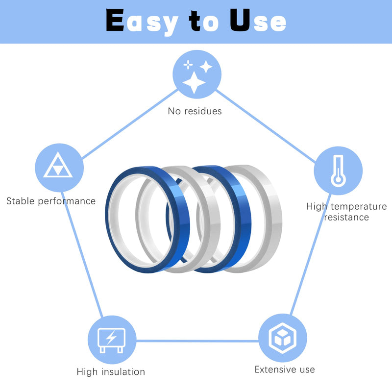 HTVRONT Heat Tape Dispenser + 4 Rolls Heat Tape for Sublimation White + 4 Rolls Heat Resistant Tape Blue10mm x33m(108ft)