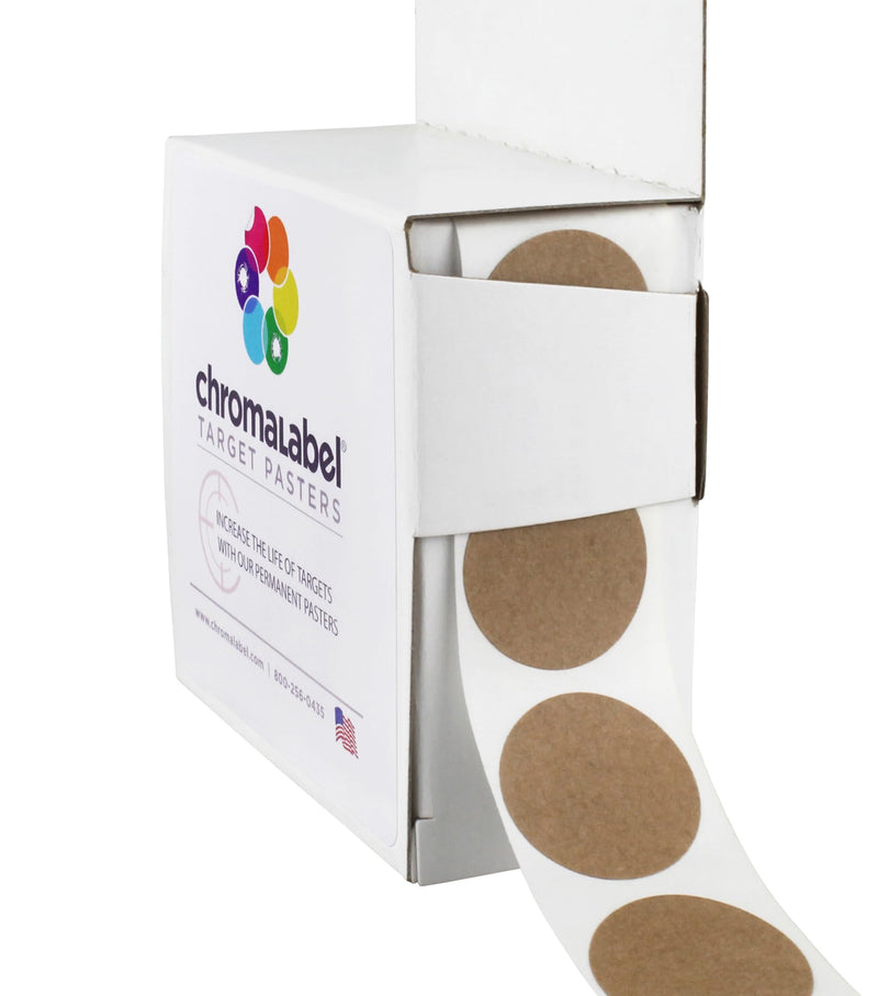 ChromaLabel 1 Inch Permanent Round Target Pasters for Shooting and Marksmanship, 1000 Labels per Dispenser Box Kraft 1" Diameter