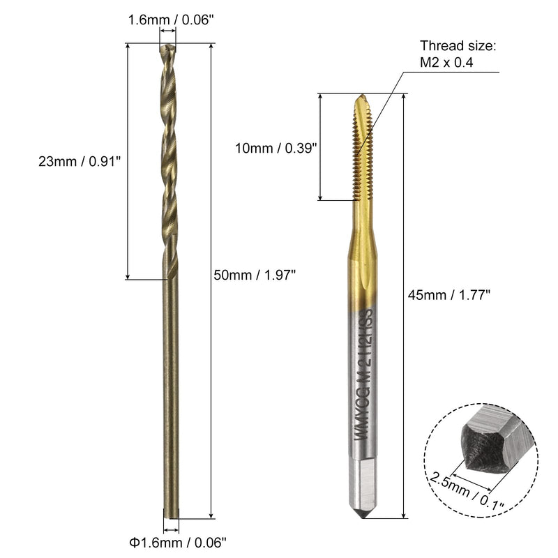QUARKZMAN Spiral Drill Bits M2 x 0.4 Pack of 3 1.6 mm | Titanium Coated Spiral Tip Metric Tap and Drill Bit Set