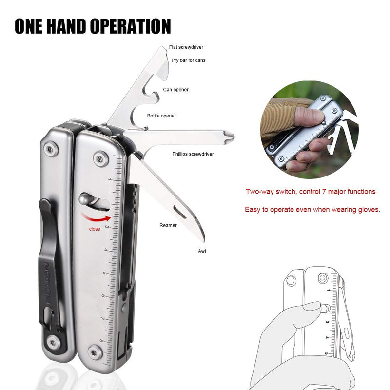ROXON S803E Elite Flash Multitool with 20 functions including strong pliers, Flint Rod, full-size lockable blades for Outdoor Essential Survival Tool (D2 Blade) D2 Blade