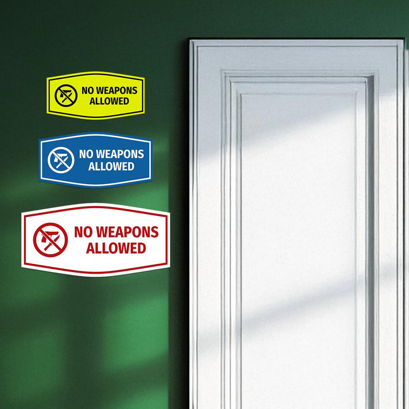 Signs ByLITA Fancy No Weapons Allowed Sign with Adhesive Tape (Brushed Silver) - Small (5 Pack) 3 x 6" - Small (5 Pack) Brushed Silver