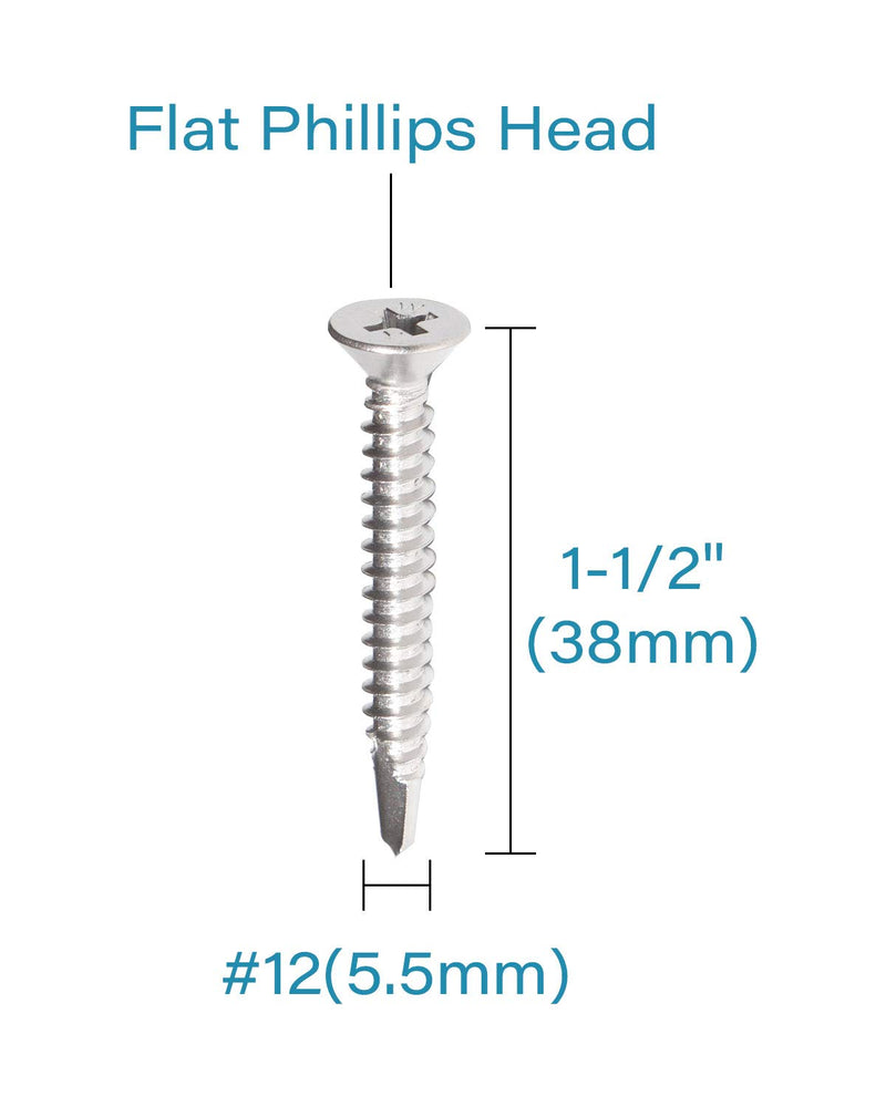 [Australia - AusPower] - Stainless Steel Sheet Metal Screws #12 x 1-1/2 Inch 25pcs, Self Drilling Flat Head Phillips Stainless Steel 410 Screws Standard Thread Teks Screws for Wood to Metal Stud by IMSCREWS #12 x 1-1/2" 25 