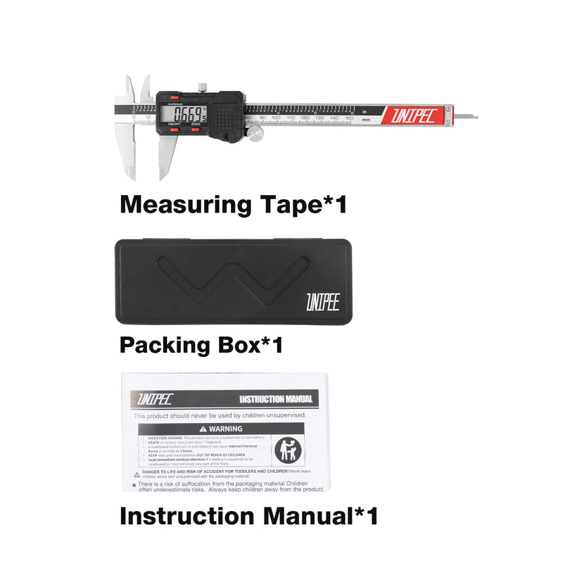 Digital Caliper 6 inch, Stainless Steel Vernier Micrometer Measuring Tool with Large LCD Display, Easy Inch/Metric Conversion, Precision Gauge for Machinists, Woodworking & DIY