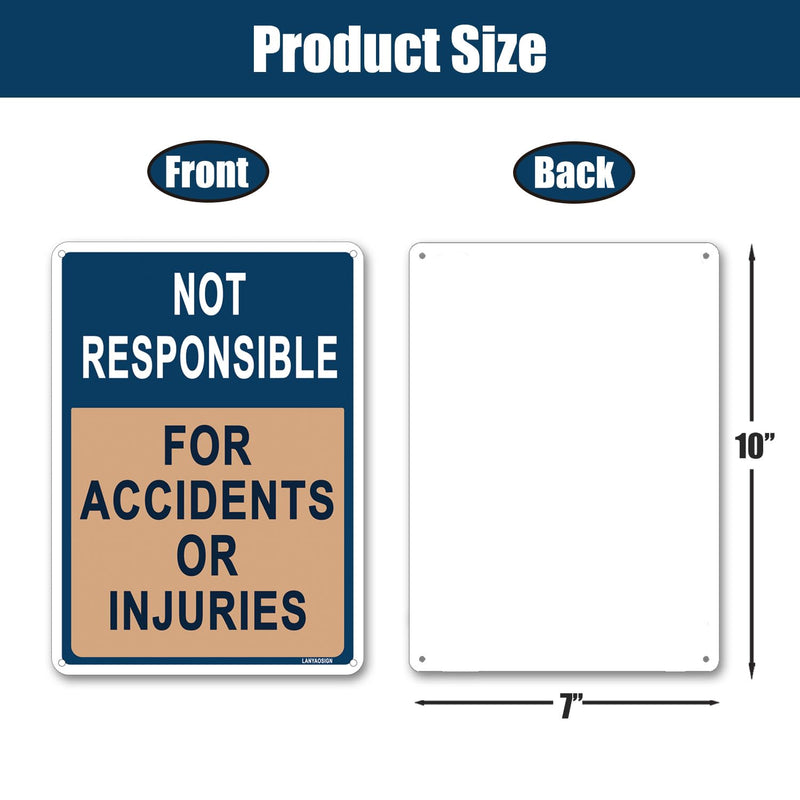 2 Pack Not Responsible for Accidents or Injuries Sign,Enter at Your Own Risk Warning Signs,10 x 7 inches Caution Safety Danger Signs,Rust Free Aluminum Sign,Weather Resistant,Outdoors Use