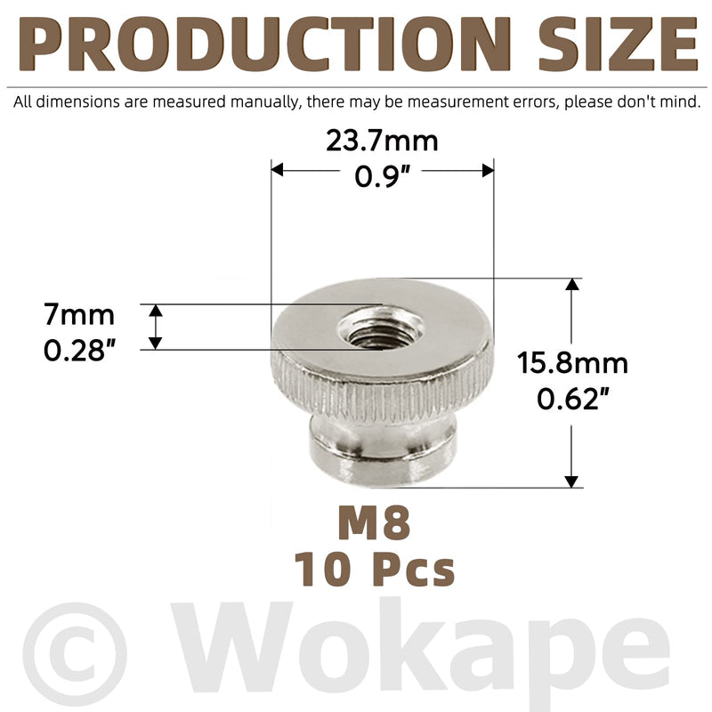 [Australia - AusPower] - 10Pcs M8 Knurled Thumb Nuts, Nickel Plated Iron Knobs Fasteners Round Hand Screw Nuts for 3D Printer Parts Nickel Plating 