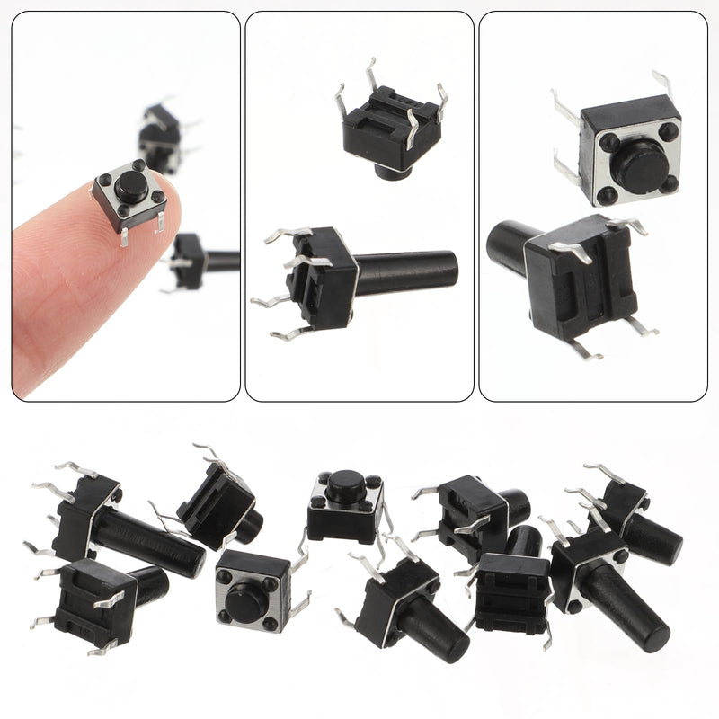 200 Pieces 10 Values Micro Momentary Tactile Pressure Switch Kit, 6 x 6 mm 4-Pin Push Switch Momentary Tactile Pressure Switch for Circuit Boards Versatile Assortment for Electronics Car Projects
