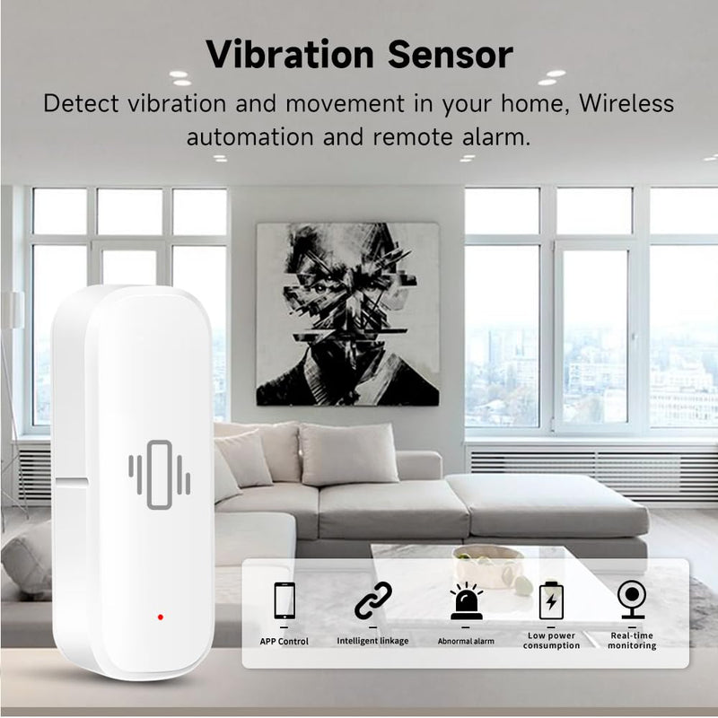 [Australia - AusPower] - 2.4G WiFi Vibration Sensor Shock Alarm Detector SmartLife/Tuya Smart App Notification for Indoor Window Security Door Alarm 