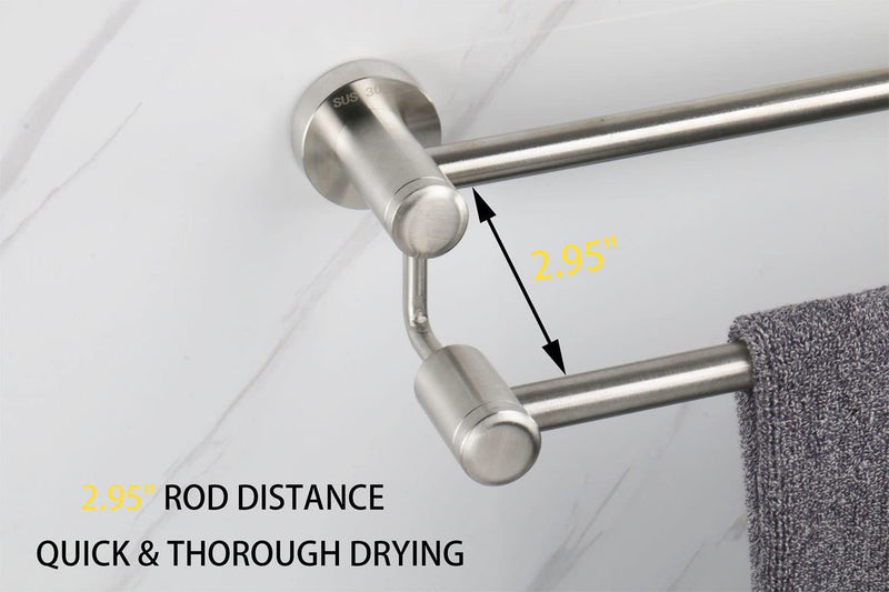TocTen Double Bath Towel Bar - Thicken SUS304 Stainless Steel Towel Rack for Bathroom, Bathroom Accessories Double Towel Rod Heavy Duty Wall Mounted Towel Holder (Brushed, 30IN) Brushed Nickel Round 30 Inch