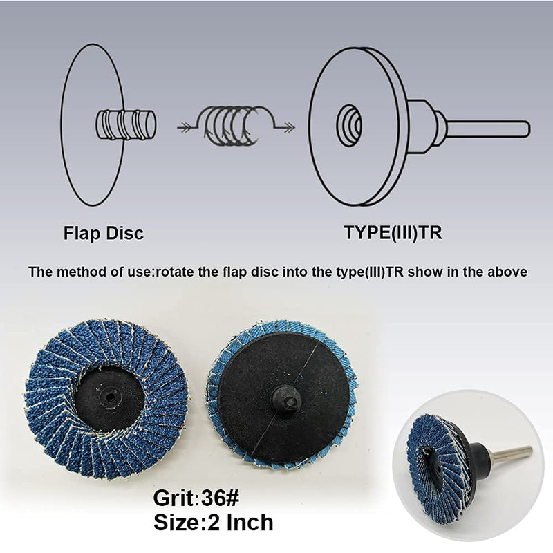 [Australia - AusPower] - 24 Pcs 2 inch Roll Lock Flap Discs with 1/4" Holder Die Grinder Accessories T27 Zirconia Flat 36 Grit Grinding Wheels for Surface Prep(36 Grit) Flap 25Pack 36Grit 