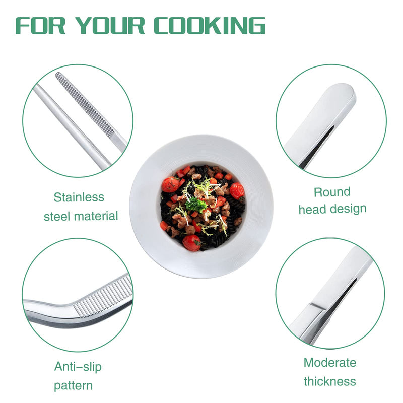 Stainless Steel Curved Tweezers Kitchen, 3 Pieces Kitchen Tweezers Cooking Tweezers 14/20/23 cm, Barbecue Tweezers, Food Tweezers, Cooking Tweezers Kitchen Set, for Cooking Kitchen, Handmade, Plant