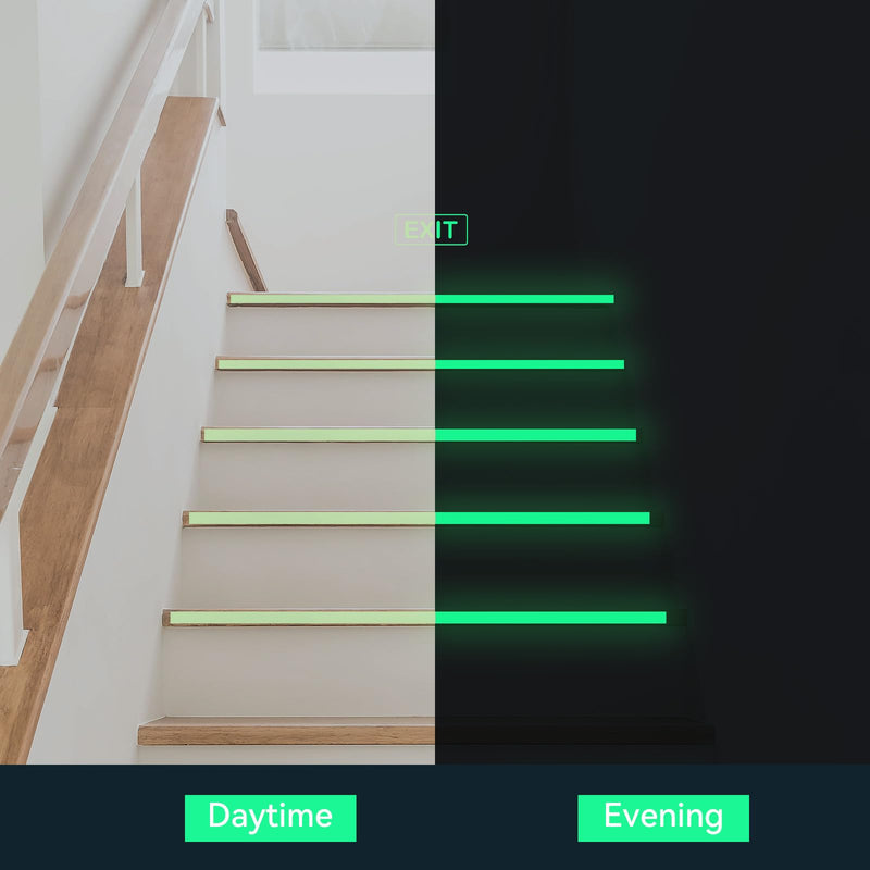 2 Roll Glow Dark Tape, 1/2in × 33 Ft Fluorescent Waterproof Glow in the Dark Tape, High Visibility Glow Dark Reflective Tape for Night Decorations, Stairs, Exit Sign