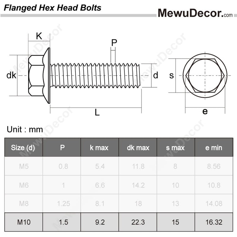 [Australia - AusPower] - M10-1.5 x 25mm Flanged Hex Head Bolts Flange Hexagon Screws, Stainless Steel 18-8 (304), Plain Finish, DIN 6921, 10 PCS M10 x 25mm (10 PCS) 
