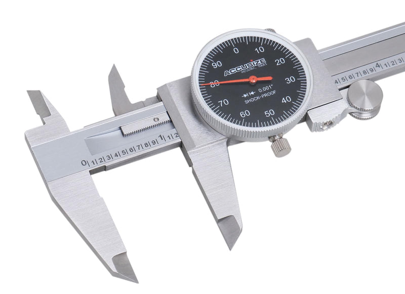 [Australia - AusPower] - Accusize Industrial Tools 0-6" x 0.001" (Range x Resolution) Dial Caliper, Black Face Red Needle, Stainless Steel in Fitted Box, P920-B216 1 