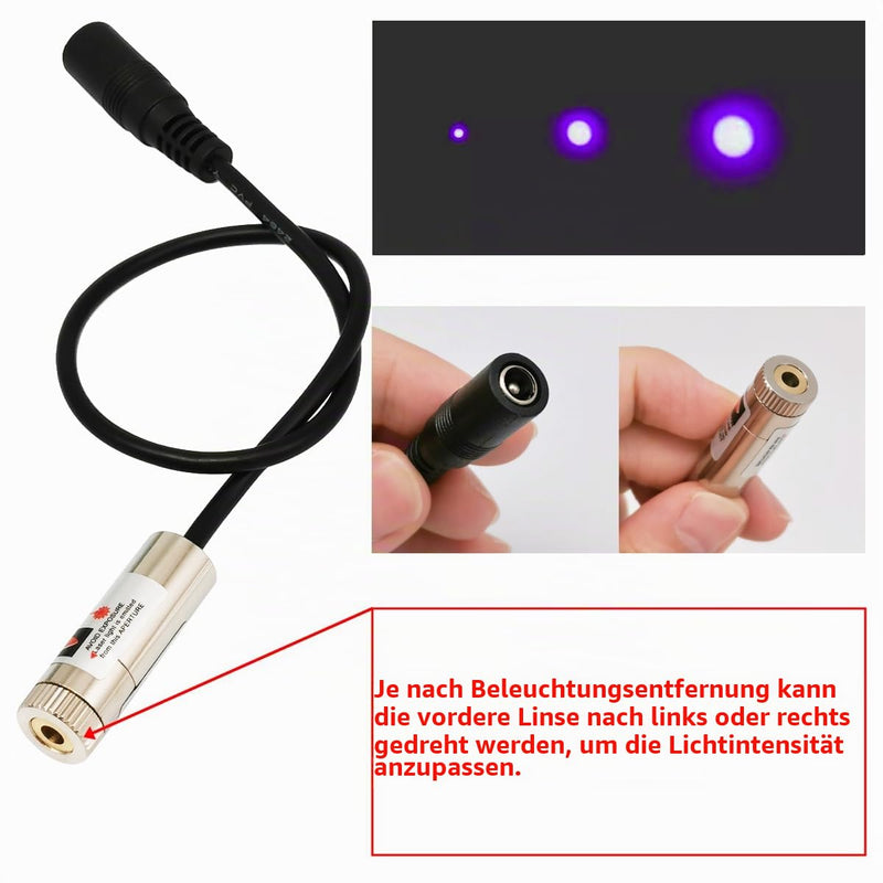 CTRICALVER Laser Module Adjustable Focal Point Kit, 405nm Industrial Laser Module Diode 3-5V 2.1mm DC Plug + Power Supply Kit (Light Source Shape: Crimson Dot)