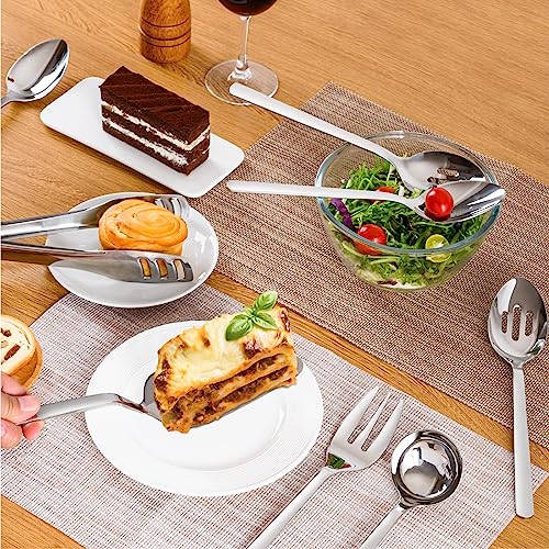 KINGSTONE 8 piece Large Hostess Serving Utensils Set,18/10 Stainless Steel Silver