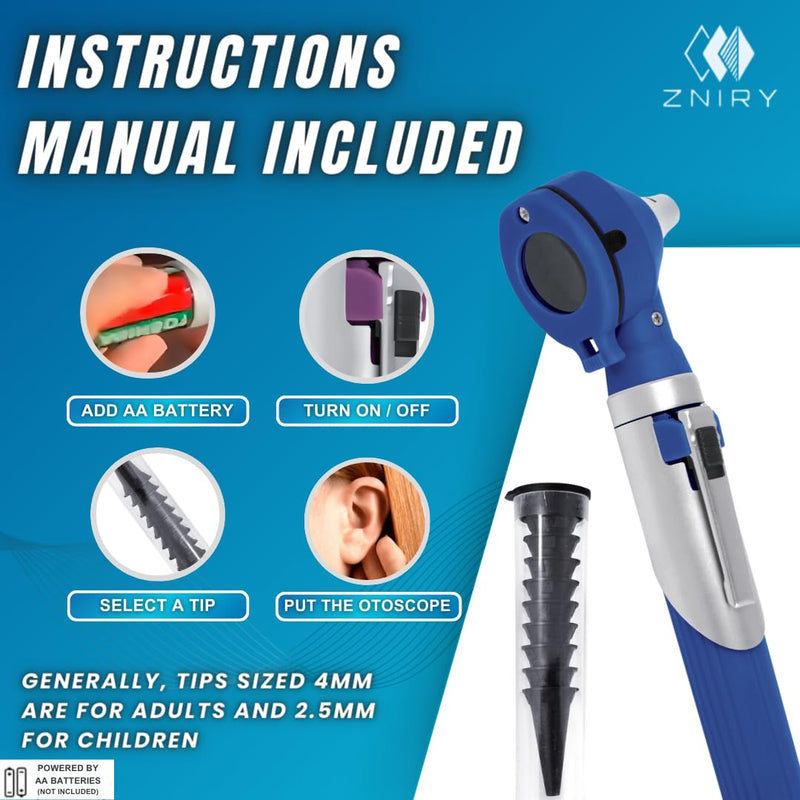 [Australia - AusPower] - Fiber Optic Mini Otoscope - Ear Scope with Light for Infection Detection, Wax Removal, and at-Home ENT Exams (Blue Color) 