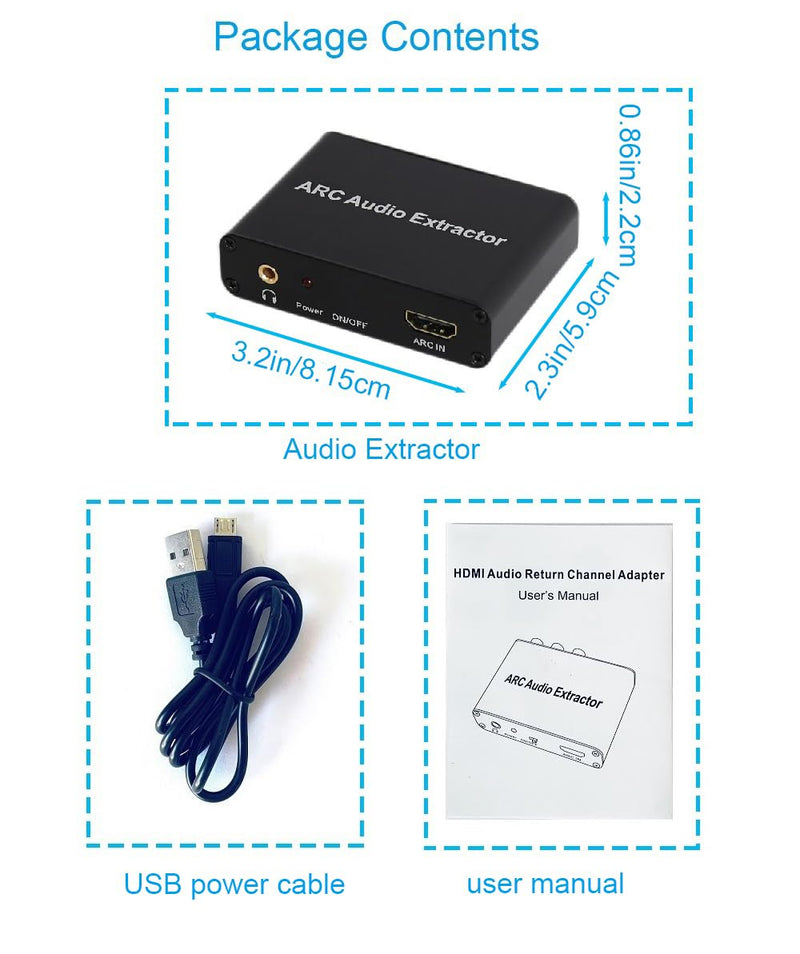 HDMI Arc Audio Extractor, ARC to RCA+Optical+3.5mm+Coaxial Converter/Adapter, Suitable for Connecting TV'S HDMI ARC to Sound Systems,Not Supporting CEC