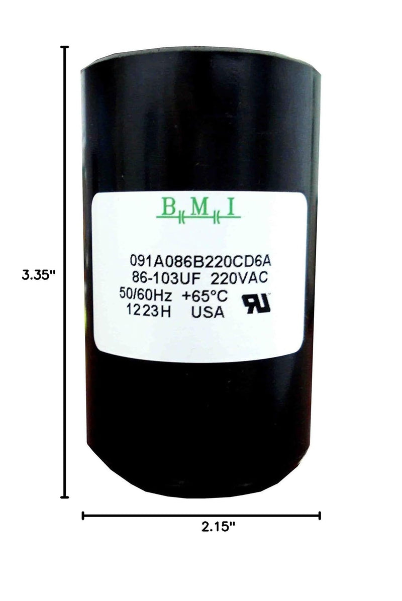 86-103 MFD (uF) 3/4 and 1 HP Well Pump Control Box Motor Start Capacitor for Franklin 275464118, 2801074915, CRC 2824085015 and Tuhorse TCB15M230. Made in The USA by BMI